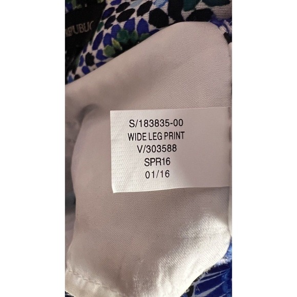 Banana Republic Pleated Blue Floral Boho Wide Leg Belted Sz 2 Silky Pants - Picture 13 of 14